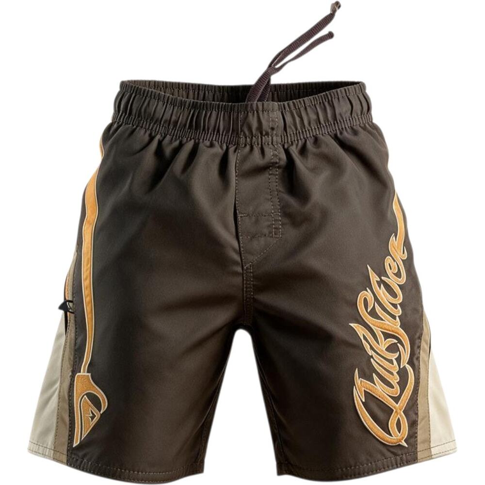 Vintage Quiksilver Boys Board Shorts Size 6 Brown Orange Logo Swim Trunks Surf